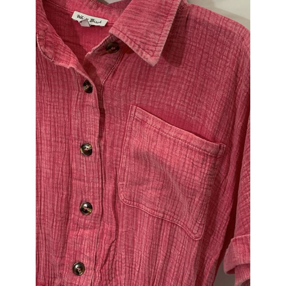 White Birch Short sleeve Jumpsuit Romper Pink Womens M Button Up - Picture 3 of 7